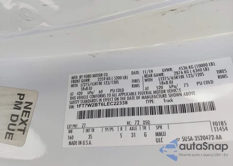 2020 Ford F-250 Xlt from USA, damaged, VIN 1FT7W2BT6LEC22338